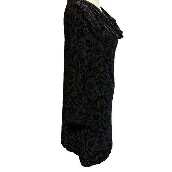 Black Velvet Burnout Top SZ LG Waterfall Neck Whimsey Goth Punk Ruby Ribbon LBD - Picture 9 of 10